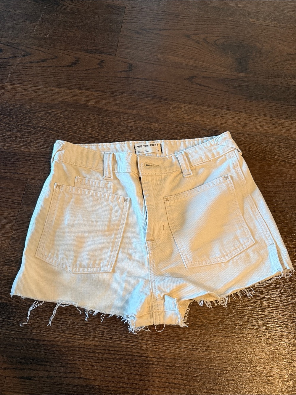 We The Free Ivory Frayed Hem Denim Shorts